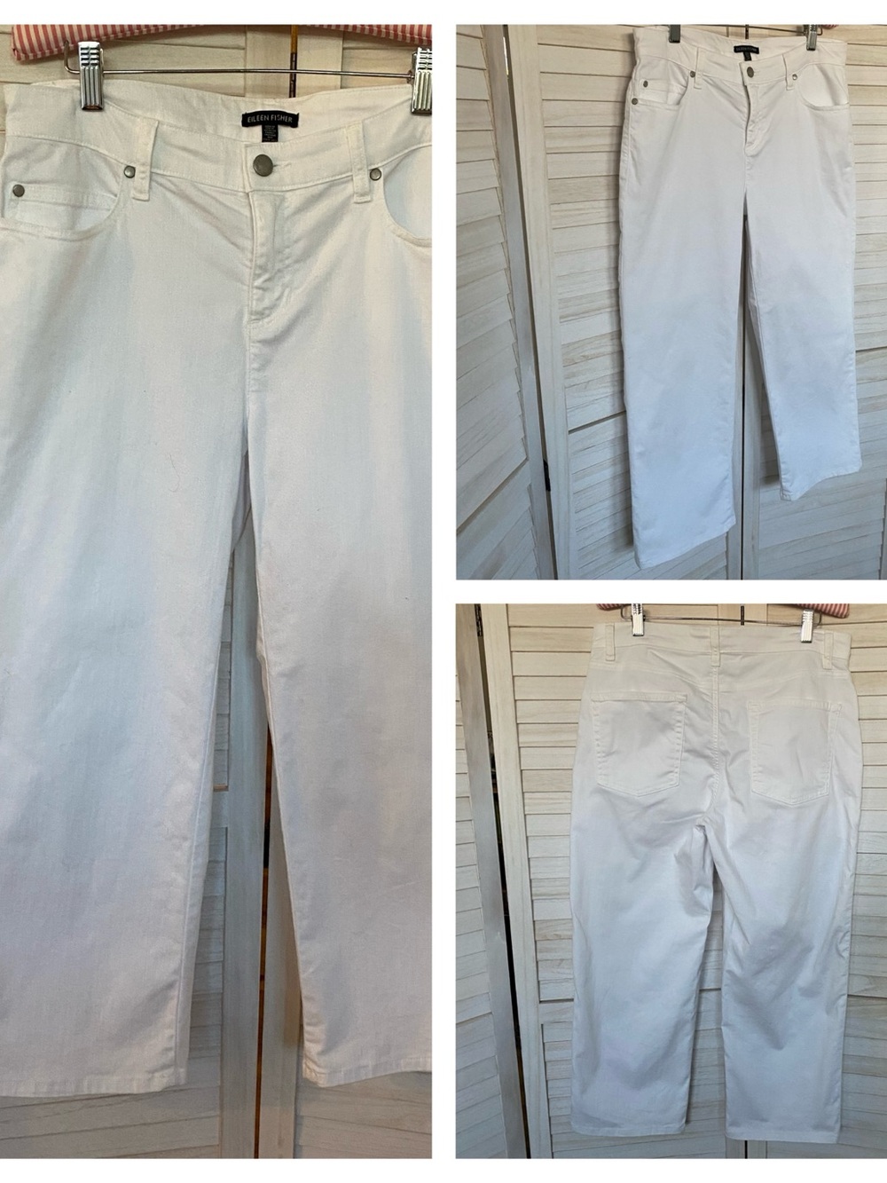 Eileen Fisher White Straight-Leg Organic Cotton Cropped Jeans SZ 6